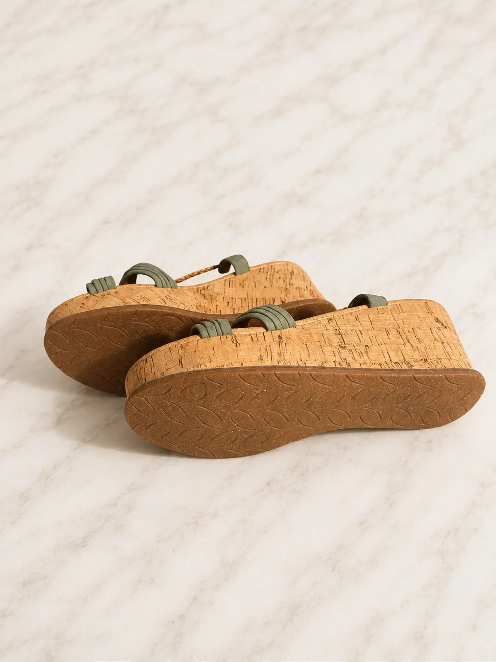 Sage Green Sandals Braided Cork Olive Wedge Sandals 7.5 Size